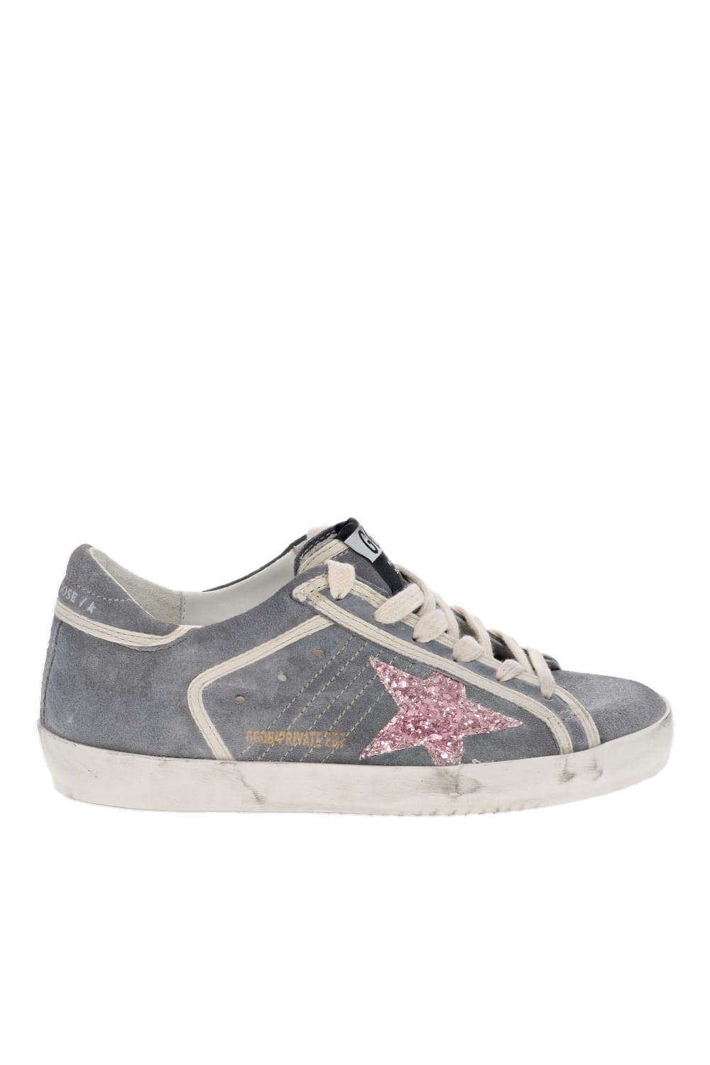 Golden Goose Super-Star Grey Suede Sneaker with Pink Glitter Star