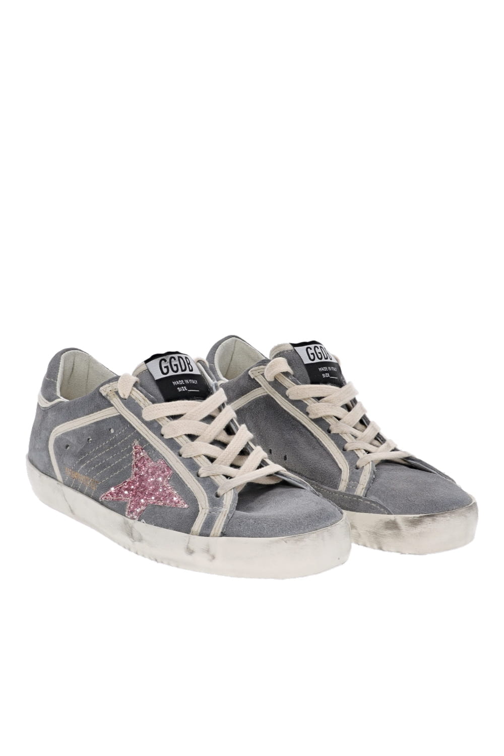 Golden Goose Super-Star Grey Suede Sneaker with Pink Glitter Star