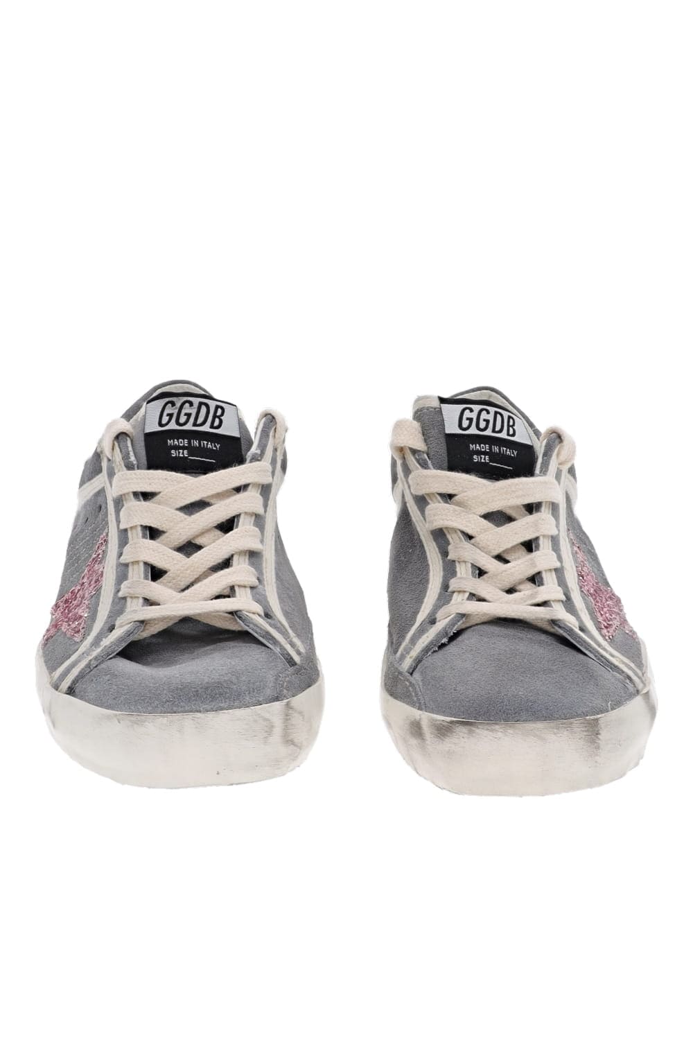 Golden Goose Super-Star Grey Suede Sneaker with Pink Glitter Star