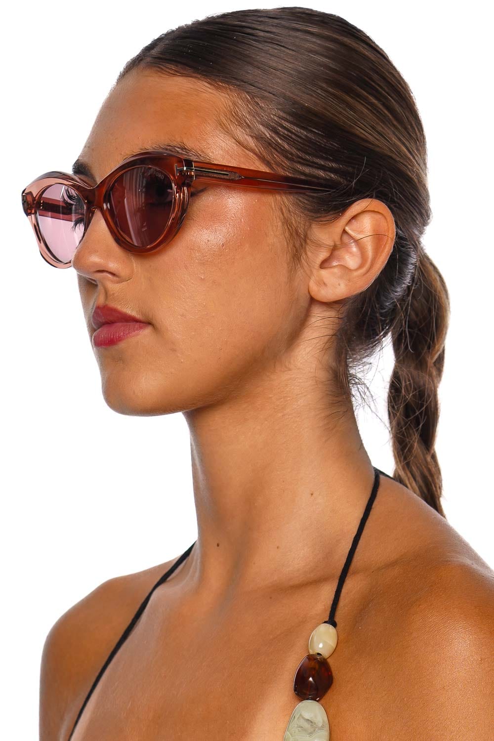 Tom Ford Eyewear Toni Pink Transparent Oval Sunglasses