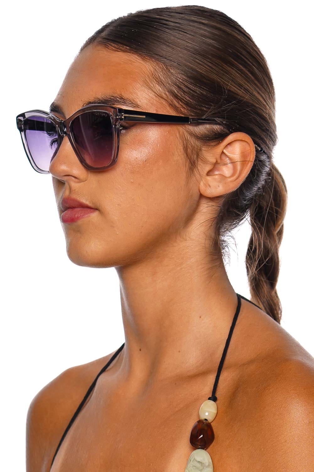 Tom Ford Eyewear Lucia Transparent Grey Gradient Sunglasses