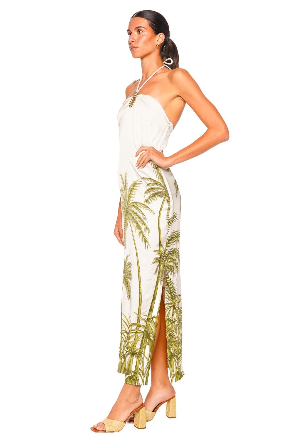 Una Cancion Palm Halter Maxi Dress