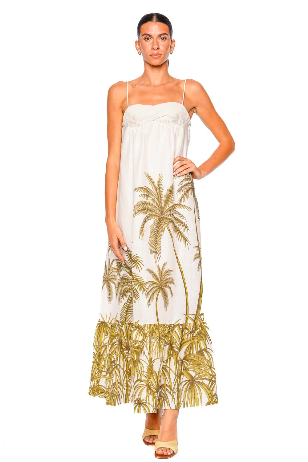 Andres Otalora Ron Coco Green Paradiso Maxi Dress with Spaghetti Straps