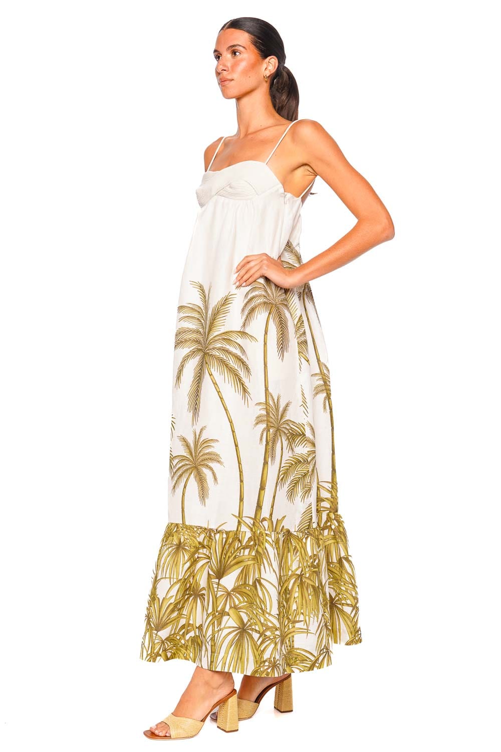 Ron Coco Palm Linen Maxi Dress