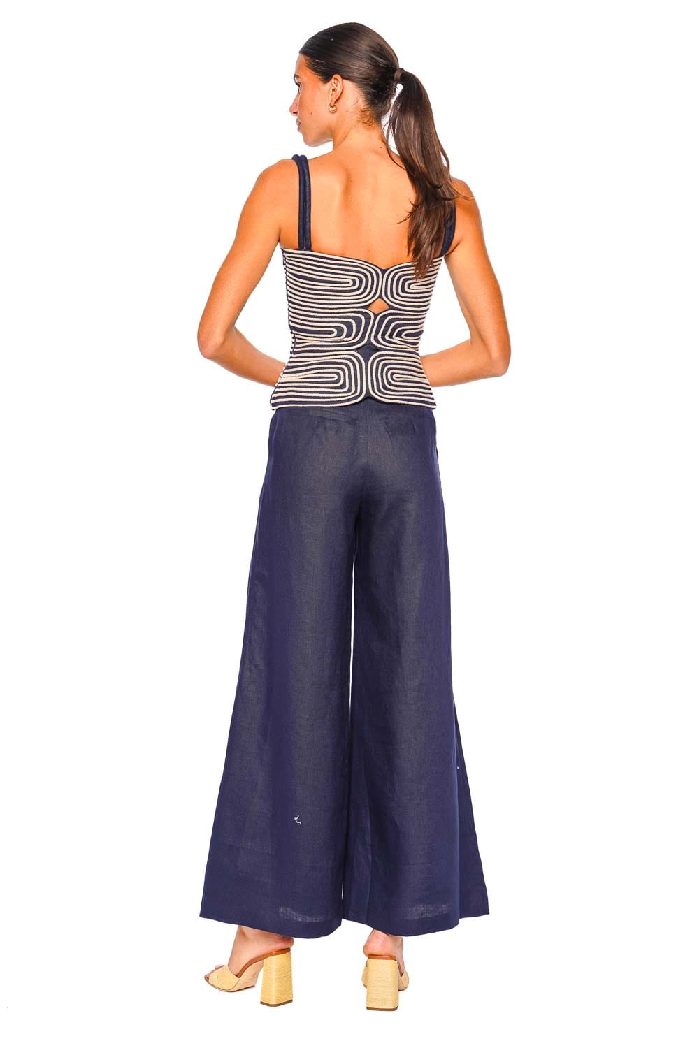 Andres Otalora Marea Navy Embellished Cut Out Top