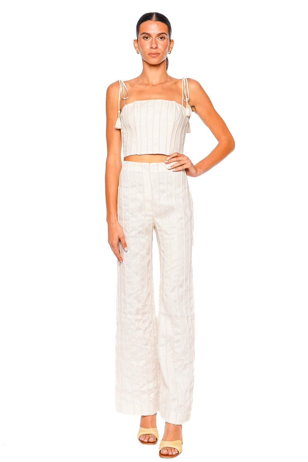 Andres Otalora Quedate Ivory Tie Shoulder Crop Top