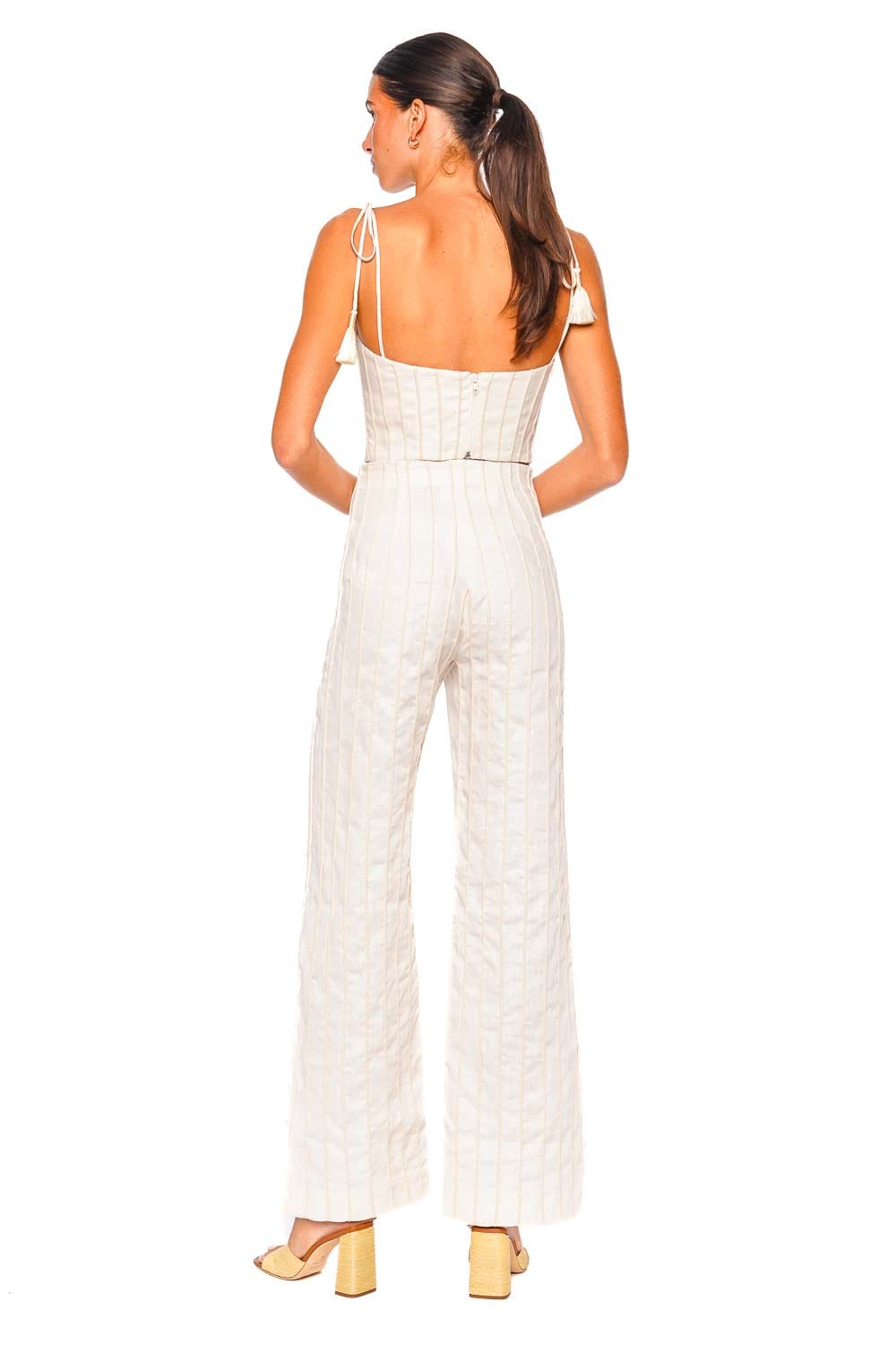 Quedate Ivory Tie Shoulder Crop Top