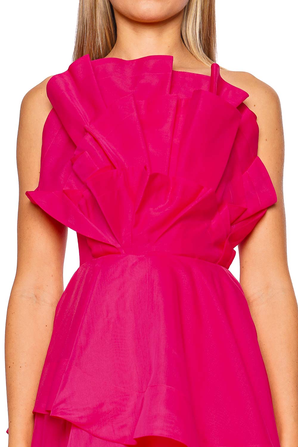 Aje. Selestia Magenta Strapless Layered Gown