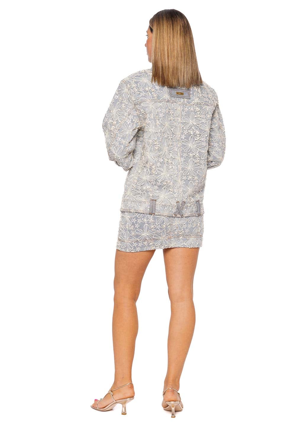 Aje. Bloom Lace Denim Jacket Long Sleeve Mum Wash