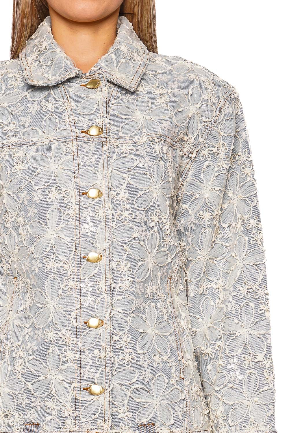 Aje. Bloom Lace Denim Jacket Long Sleeve Mum Wash