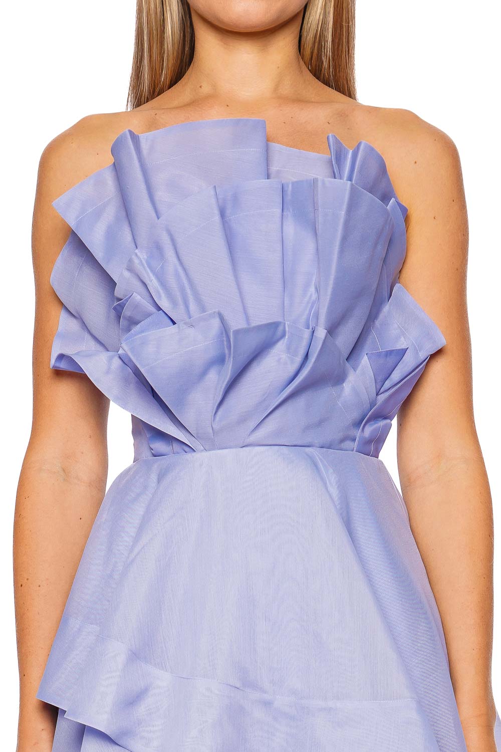 Aje. Selestia Pale Blue Strapless Tiered Gown