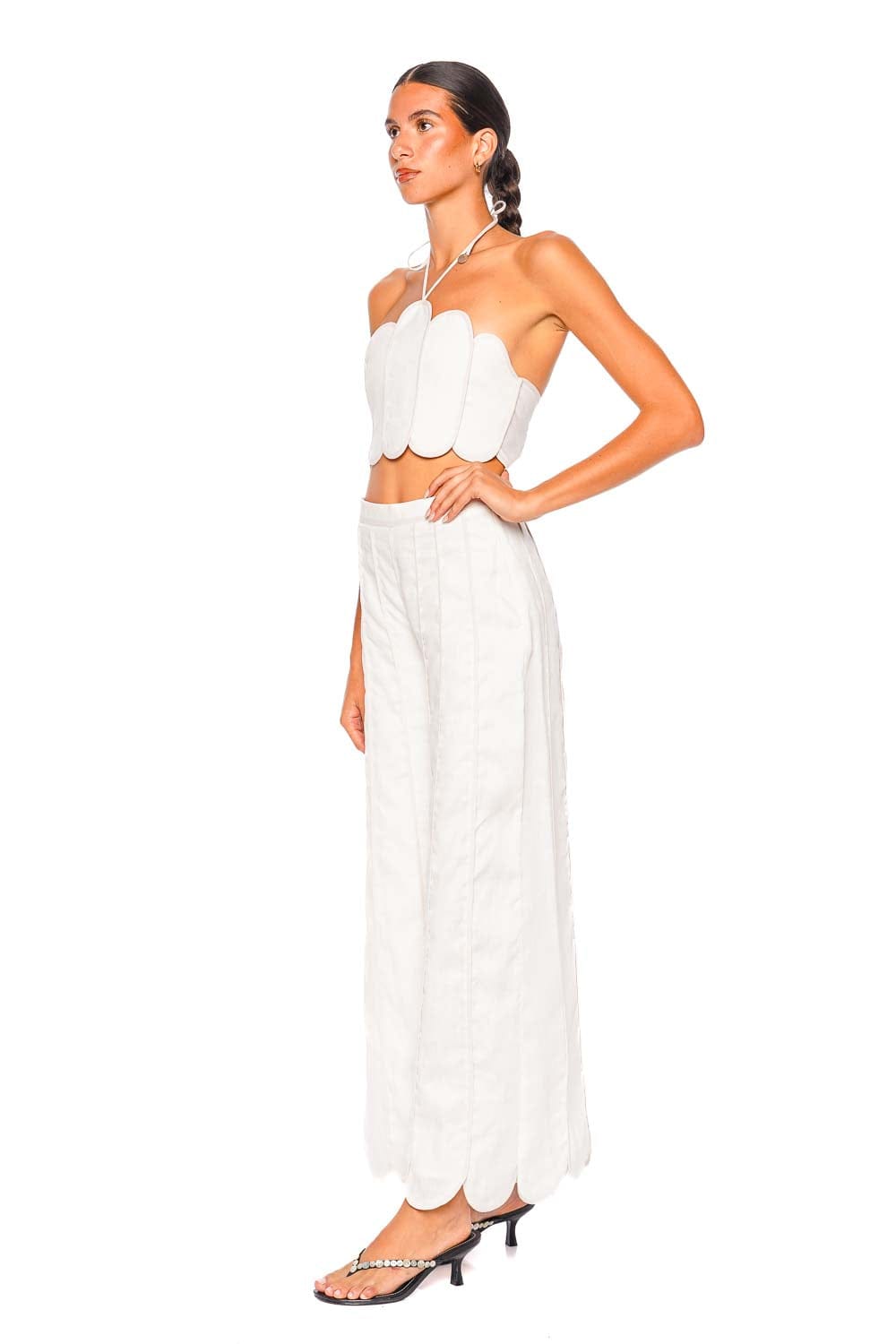 Lena Ivory Scalloped Halter Cropped Top