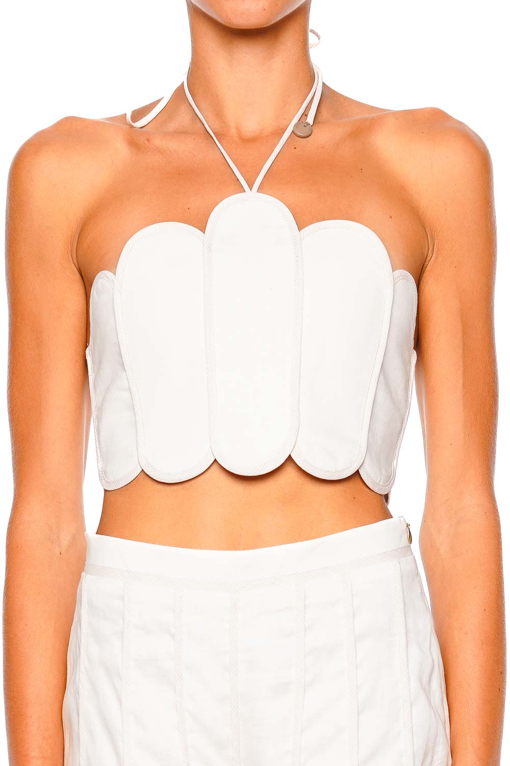 Lena Ivory Scalloped Halter Cropped Top