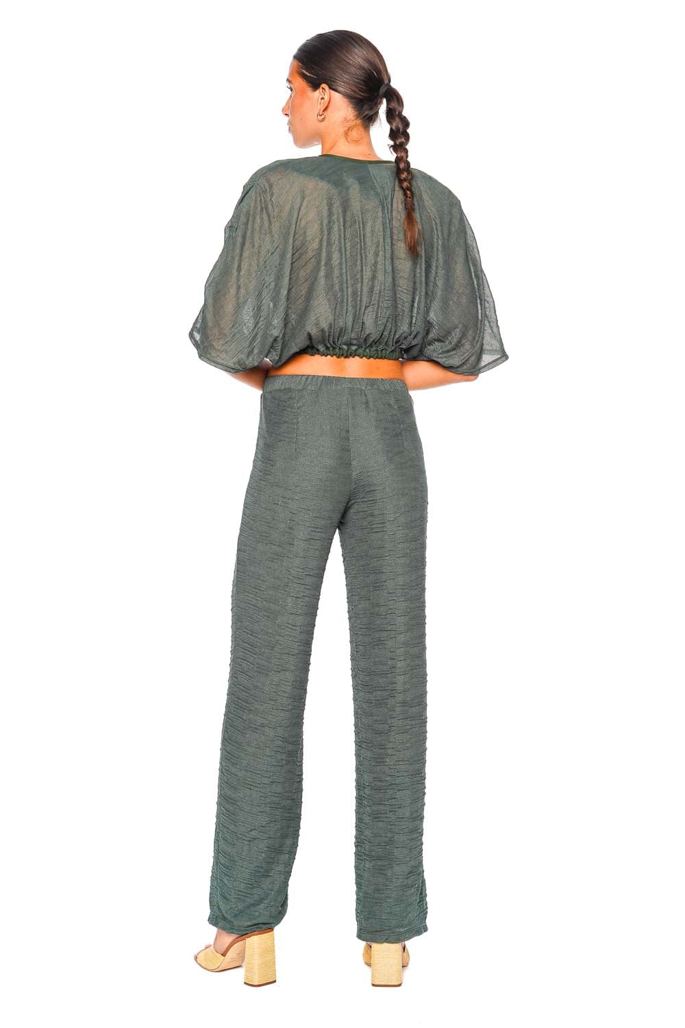 Azulu Abella Sacramento Green Puff Sleeve Crop Top