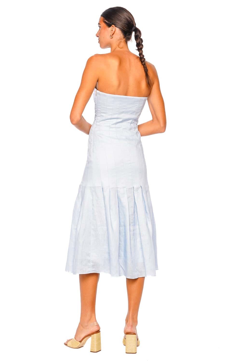 Azulu Elea Scalloped Strapless Linen Midi Dress Azulu Elea Scalloped Strapless Linen Midi Dress