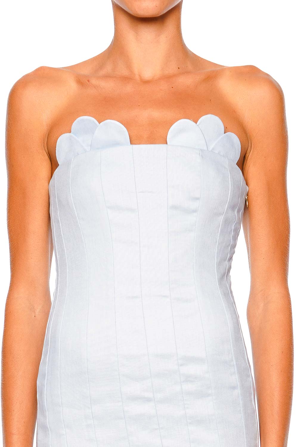 Azulu Elea Scalloped Strapless Linen Midi Dress Azulu Elea Scalloped Strapless Linen Midi Dress