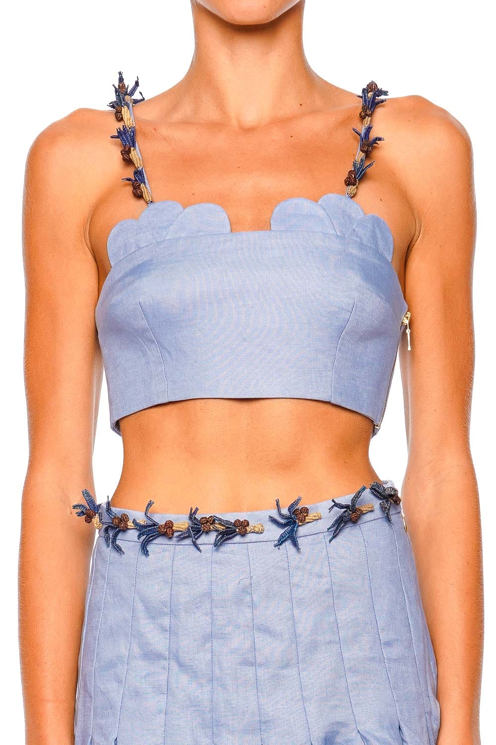 Cala Palm Embellished Linen Crop Top