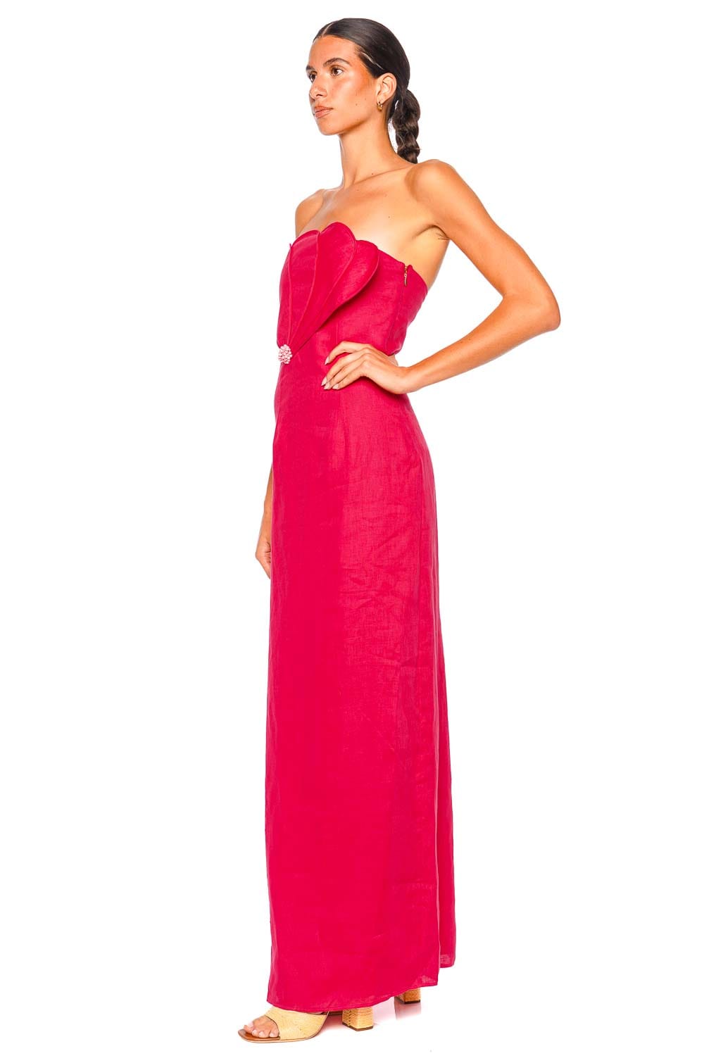 Bianca Scalloped Strapless Linen Maxi Dress