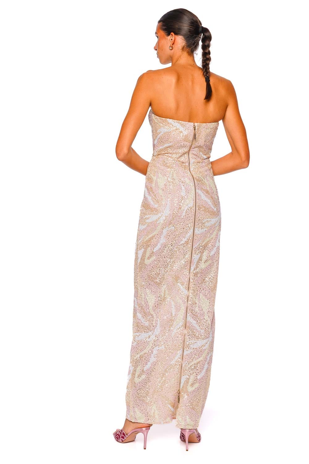 Bronx and Banco Dahlia Strapless Multi Sequin Maxi Dress
