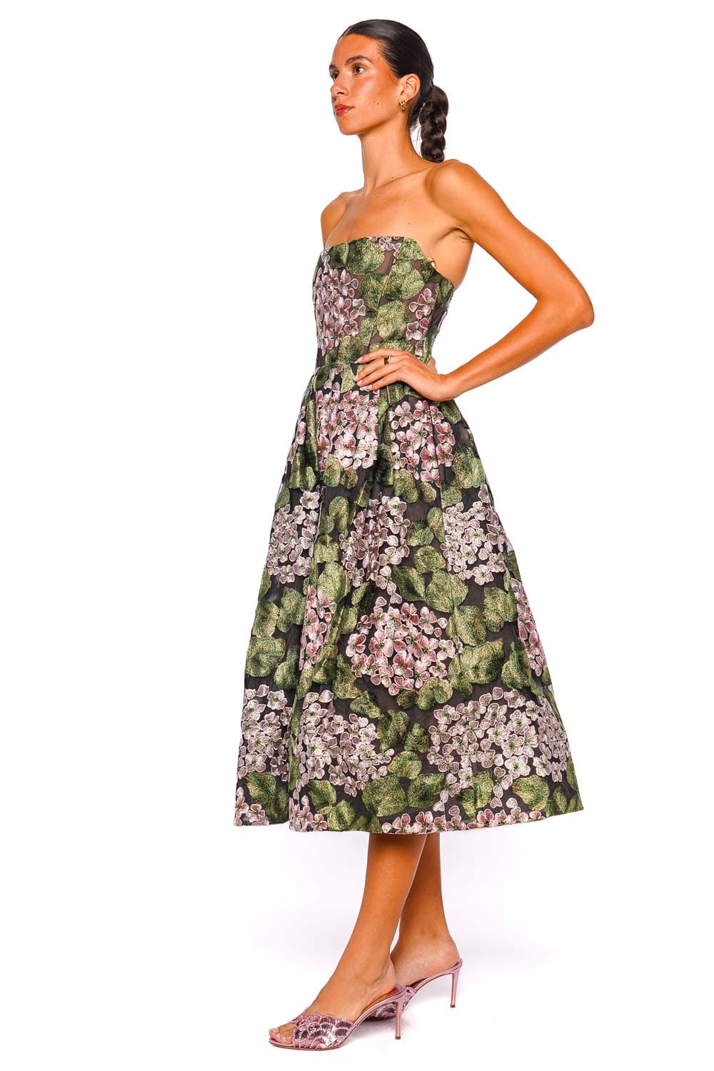 Bronx and Banco Kate Strapless Floral Embroidered Midi Dress