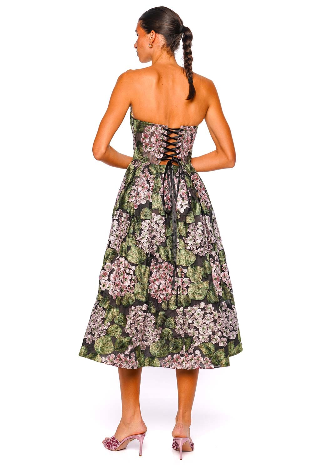 Bronx and Banco Kate Strapless Floral Embroidered Midi Dress