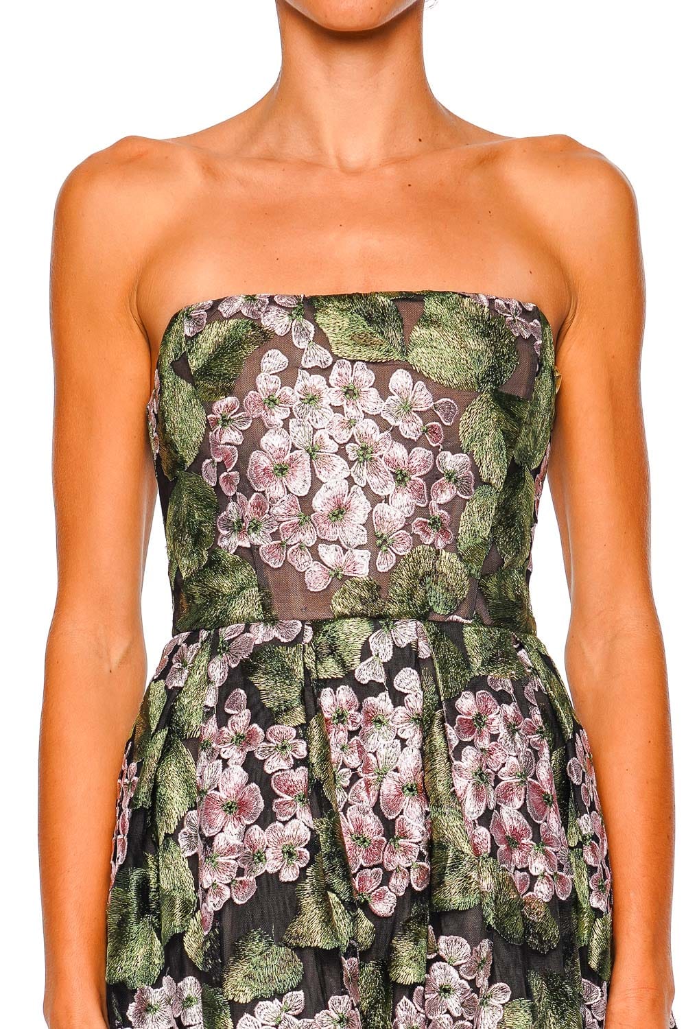 Bronx and Banco Kate Strapless Floral Embroidered Midi Dress