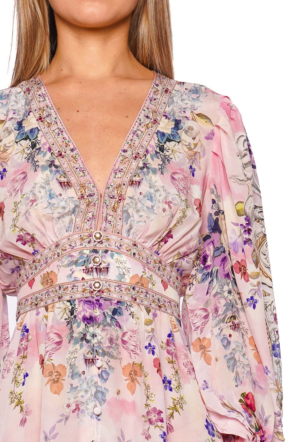 Camilla Palatial Pastels Long Sleeve Buttoned Mini Dress