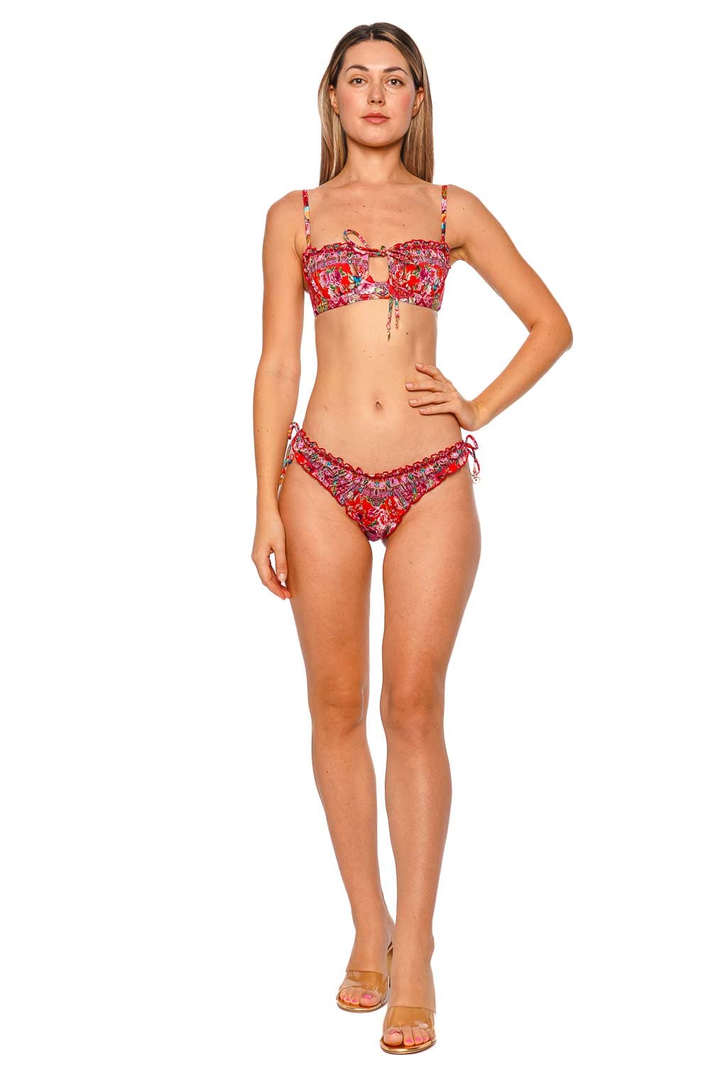 Camilla Heirloom Empire Ruched Skimpy Bikini Bottom with Tie Sides