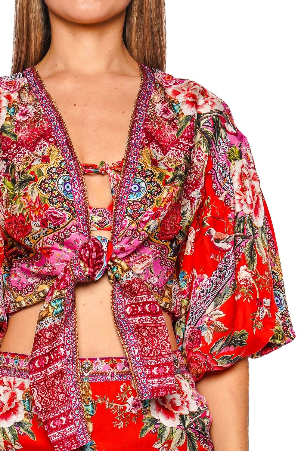 Camilla Heirloom Empire Tie Front Puff Sleeve Top