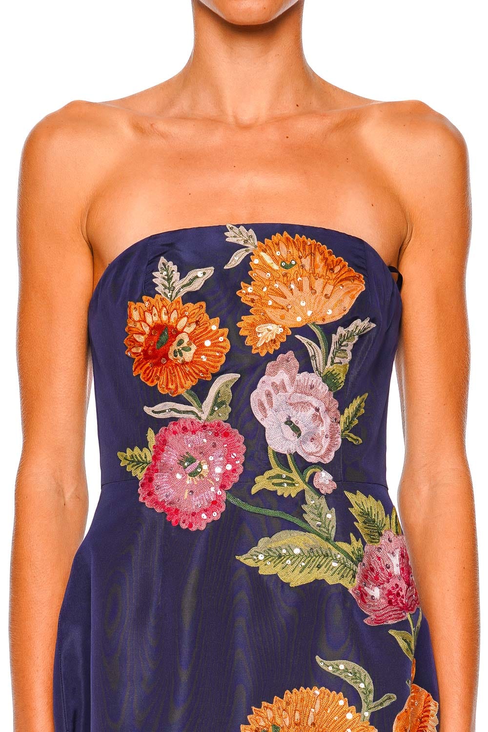 Carolina Herrera Midnight Floral Embroidered Strapless Gown