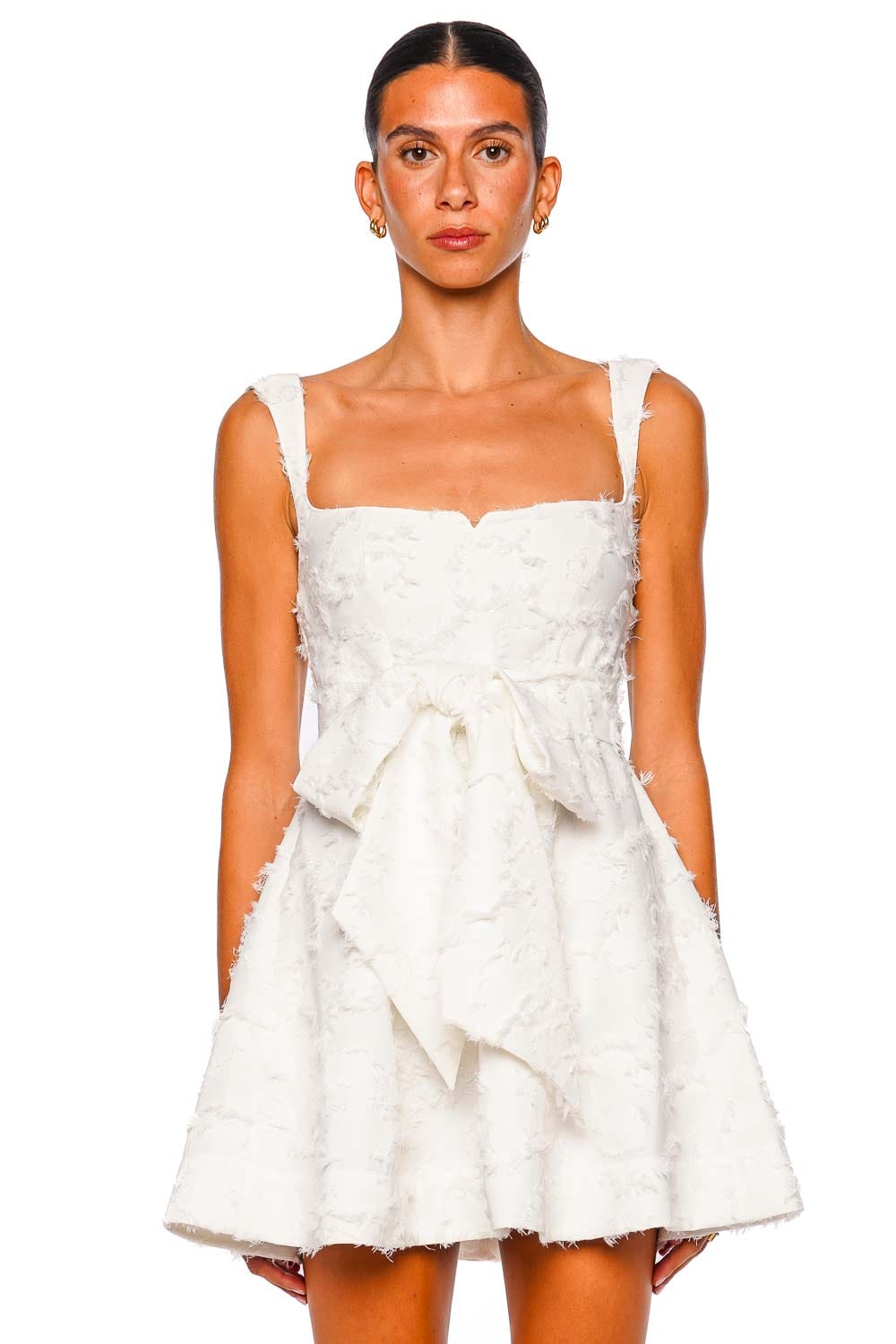 CLEA Rue Feathered Jacquard Belted Mini Dress