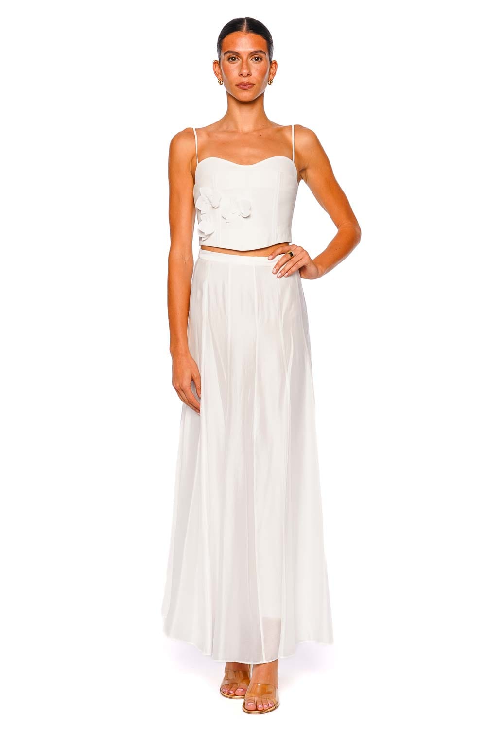 CLEA Solene Sheer White Maxi Skirt