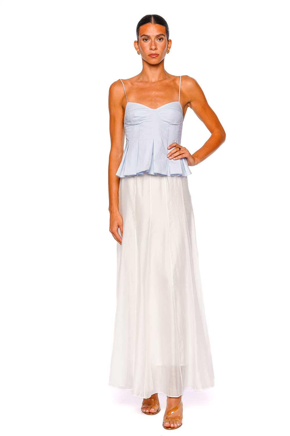 CLEA Iris Blue Pleated Peplum Top