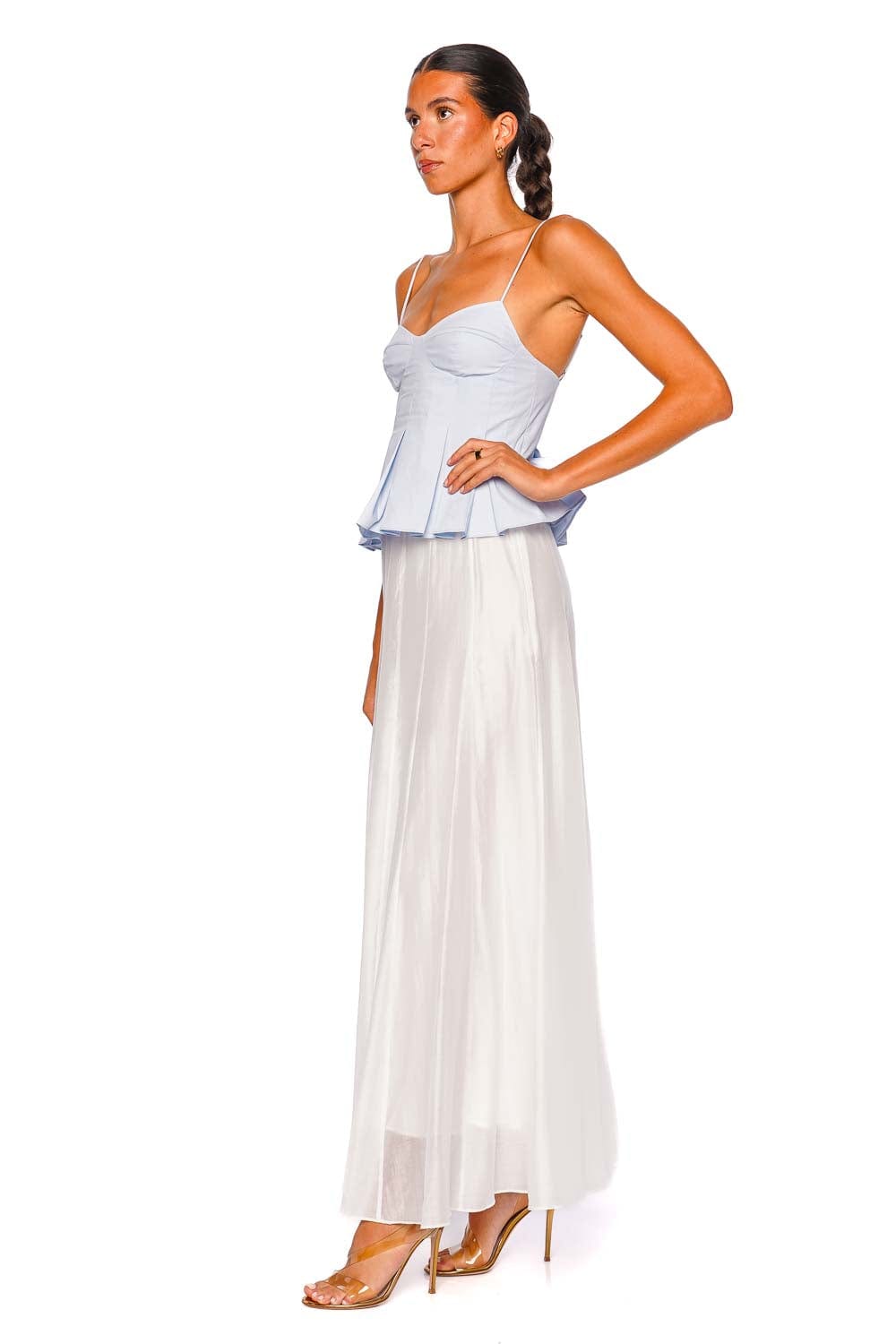 CLEA Iris Blue Pleated Peplum Top