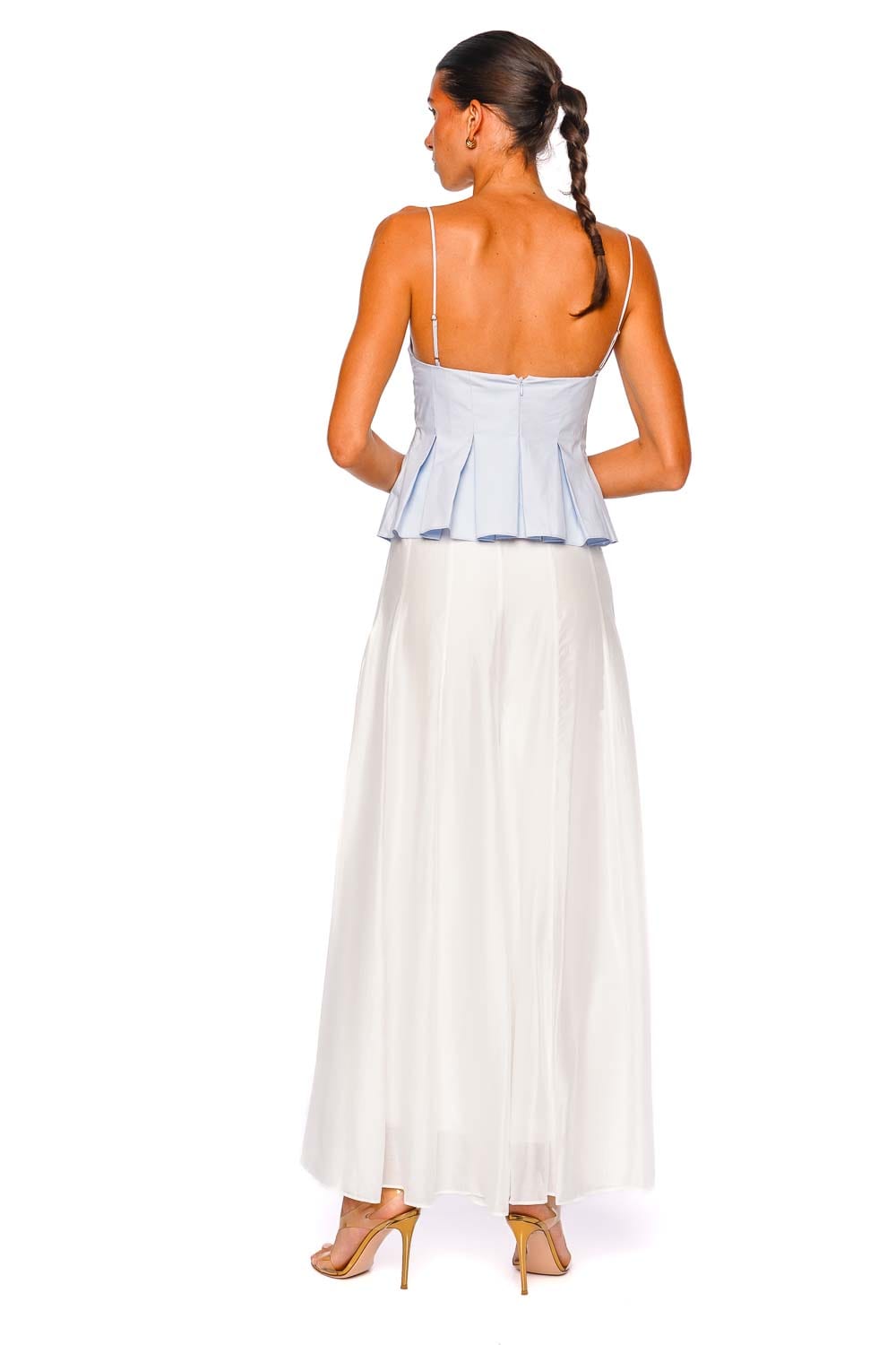CLEA Iris Blue Pleated Peplum Top