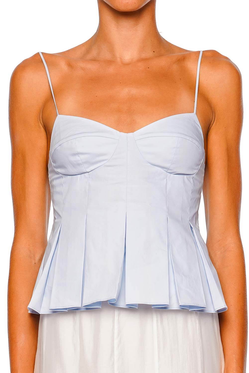 CLEA Iris Blue Pleated Peplum Top