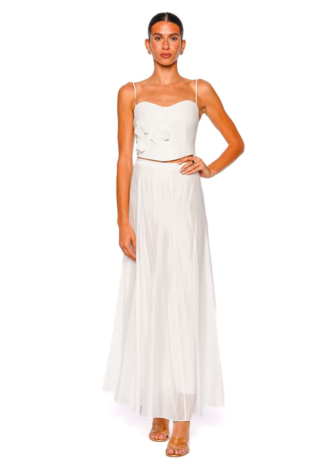 CLEA Aleora Off White Floral Bustier Crop Top