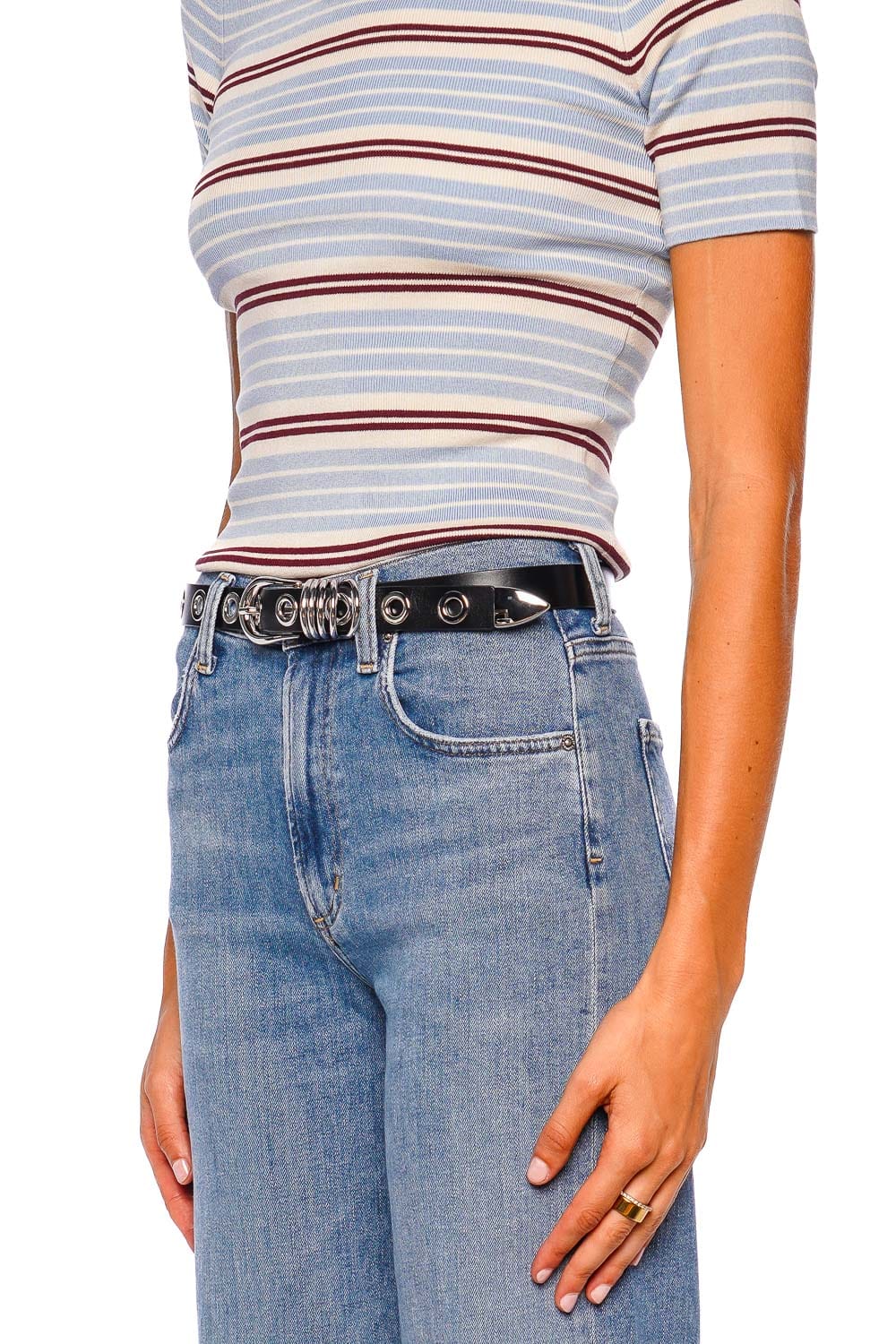 White Polished Calfskin Embellished Logo Belt