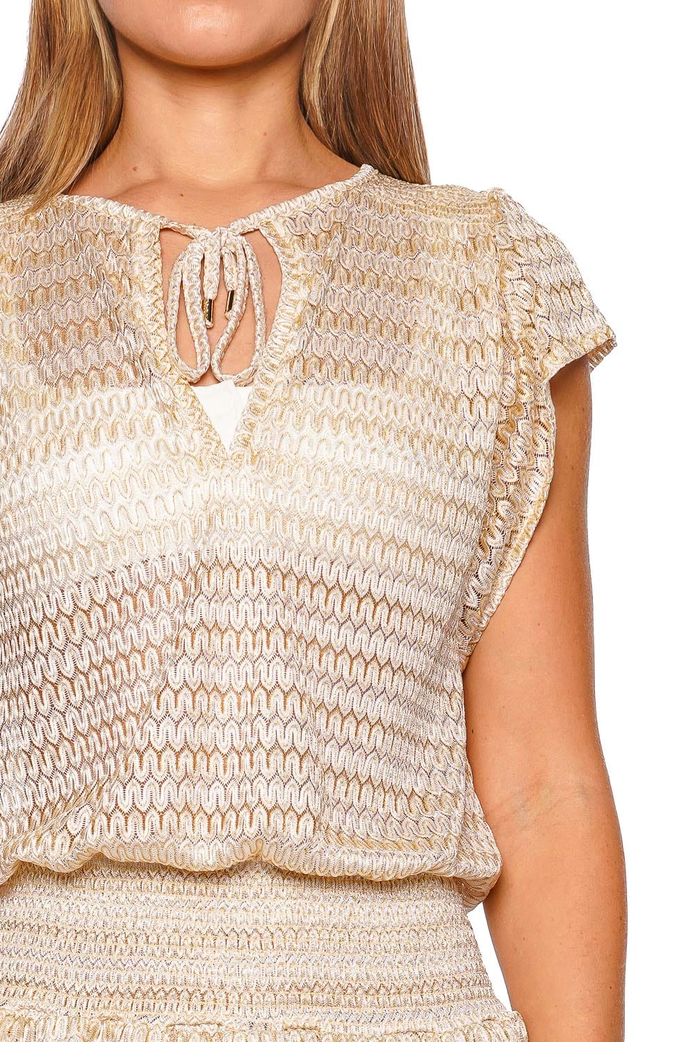 Melissa Odabash Remi CR Gold Short Sleeve Mini Dress