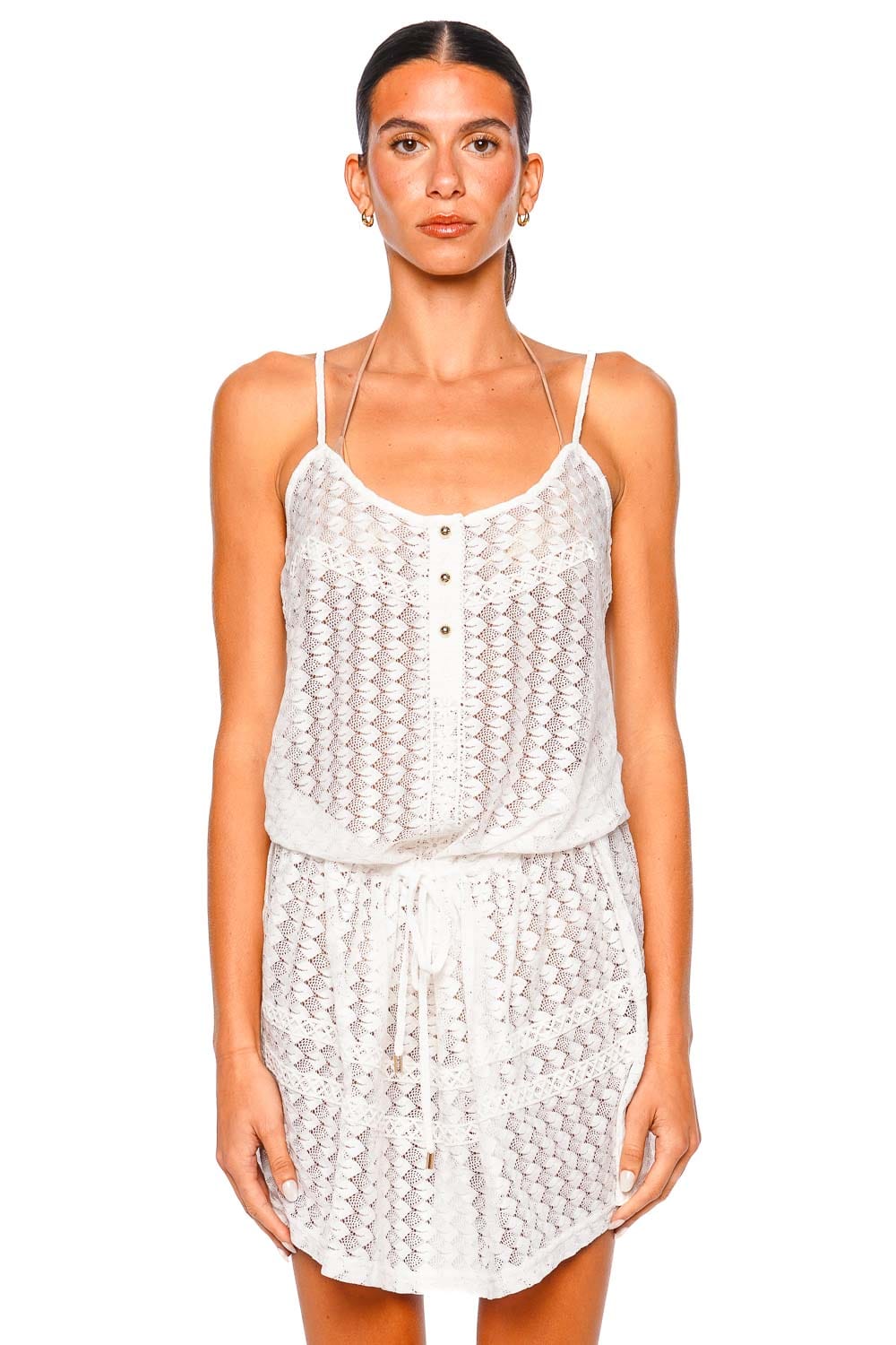 Melissa Odabash Bailey White Lace Mini Dress with Spaghetti Straps