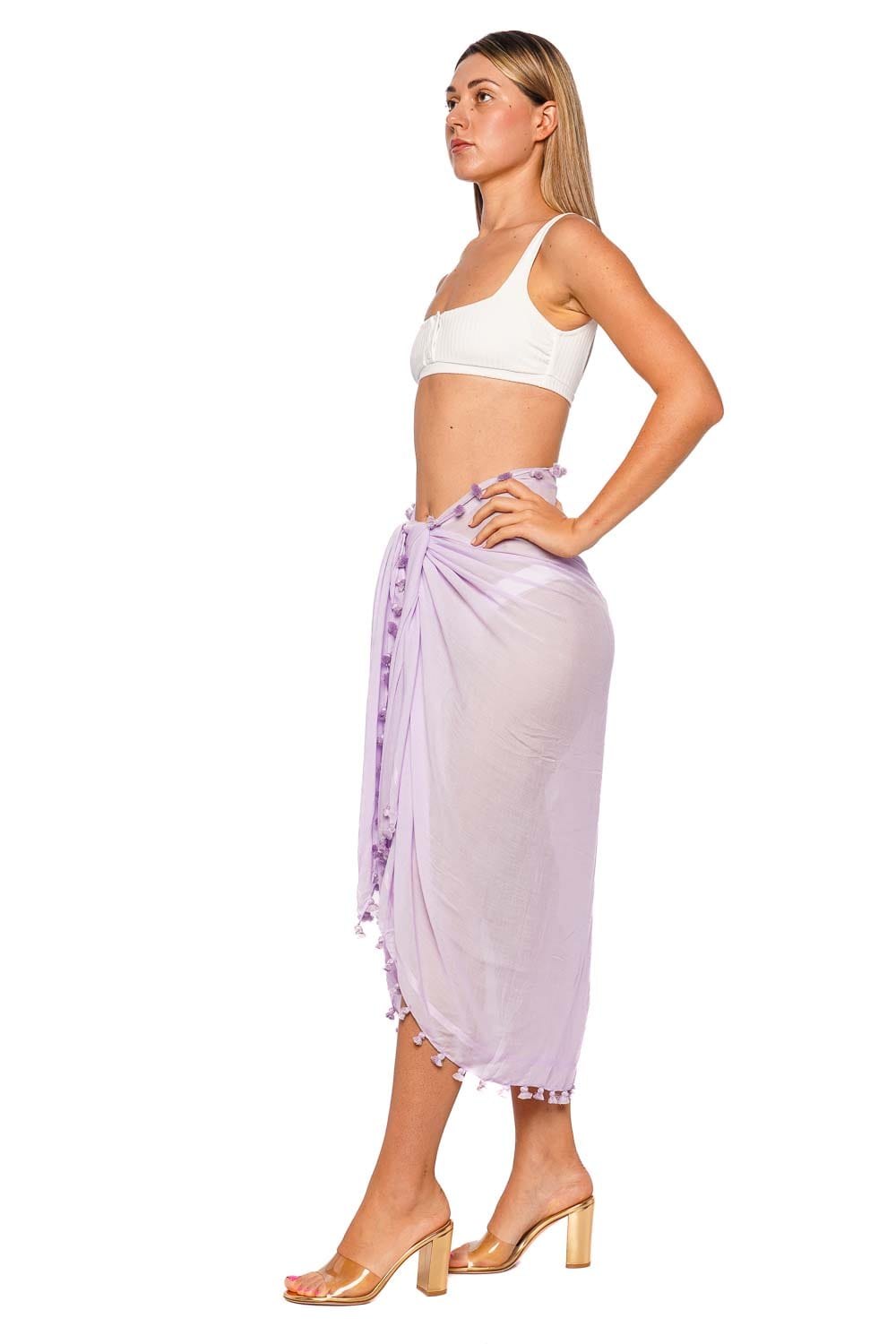 Melissa Odabash Lavender Pom Pom Trim Pareo