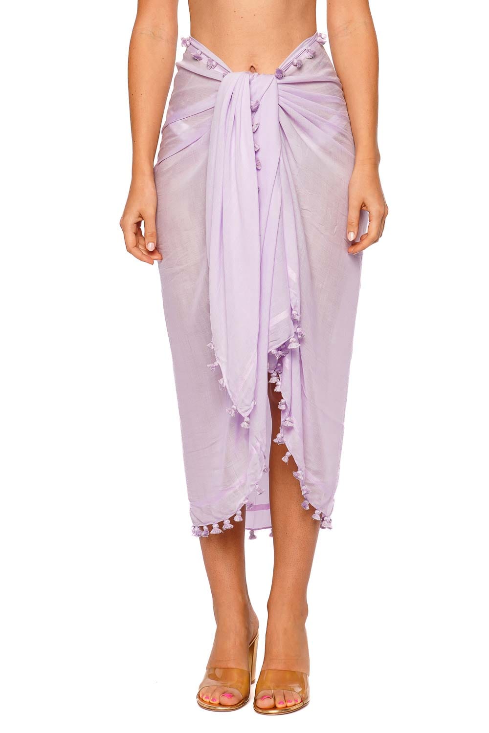 Melissa Odabash Lavender Pom Pom Trim Pareo