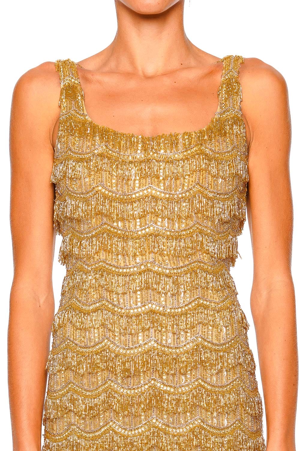 Rachel Gilbert Sadie Gold Beaded Full-Length Gown