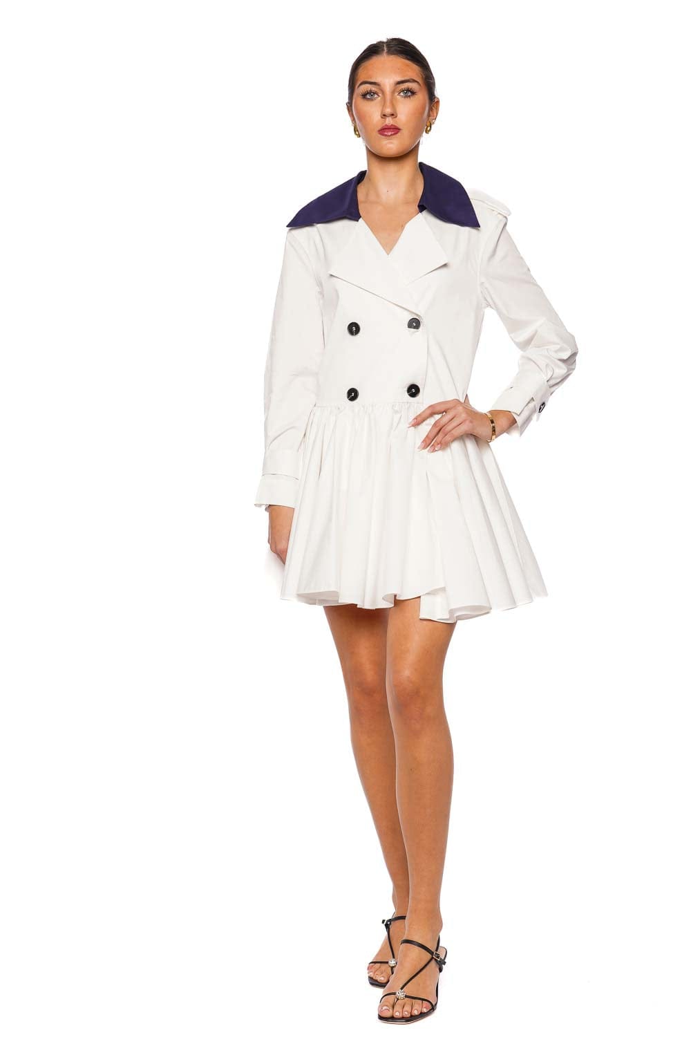 self-portrait White Double Breasted Mini Dress with Navy Collar