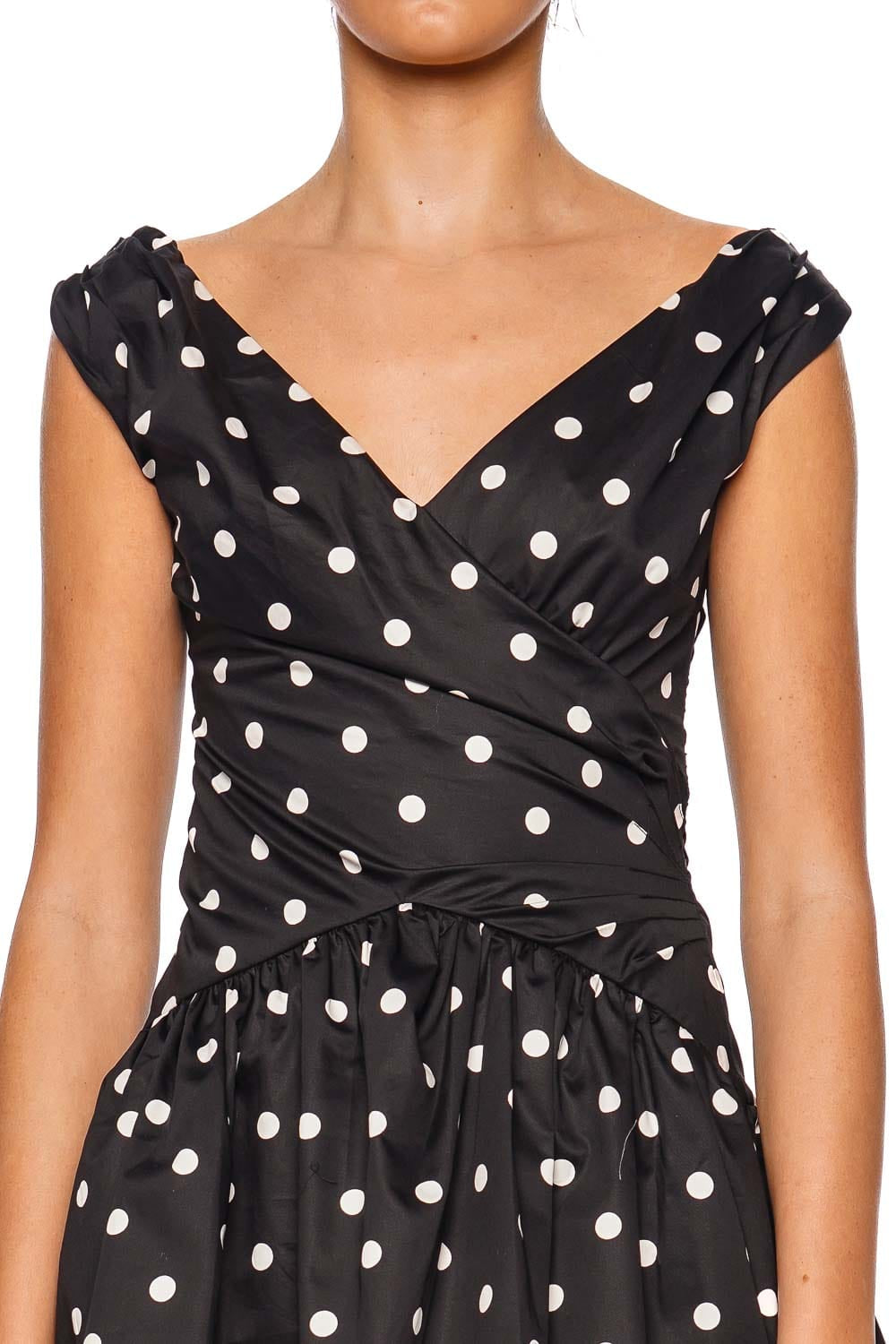 self-portrait Black Polka Dot Off Shoulder Cotton Mini Dress