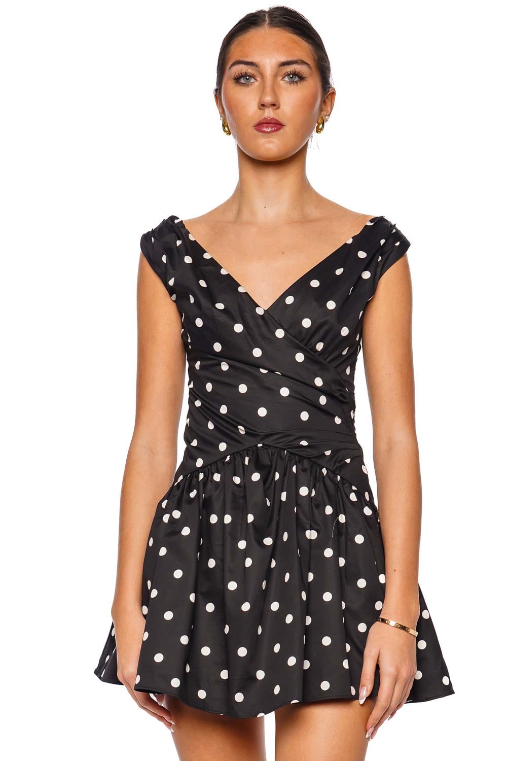self-portrait Black Polka Dot Off Shoulder Cotton Mini Dress