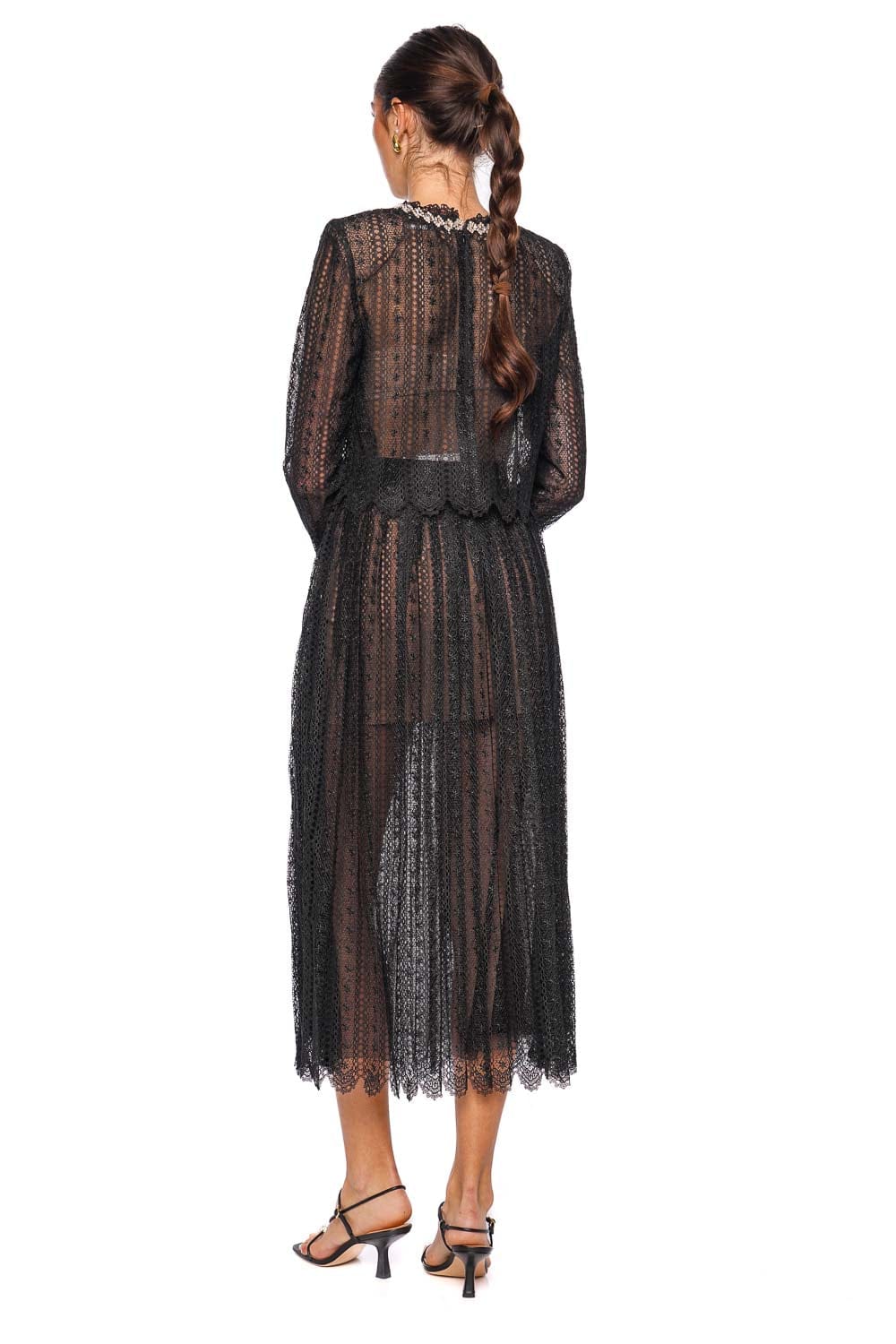 self-portrait Black Crystal Embellished Organza Lace Top