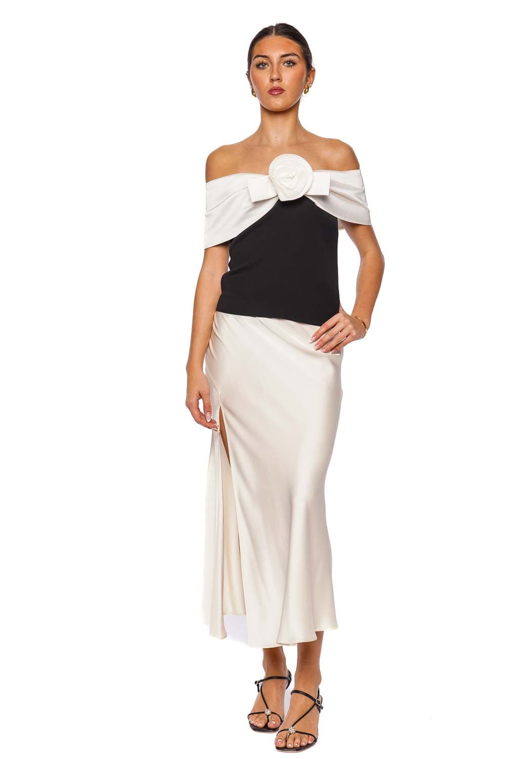 self-portrait Black and White Off-Shoulder Flower Top