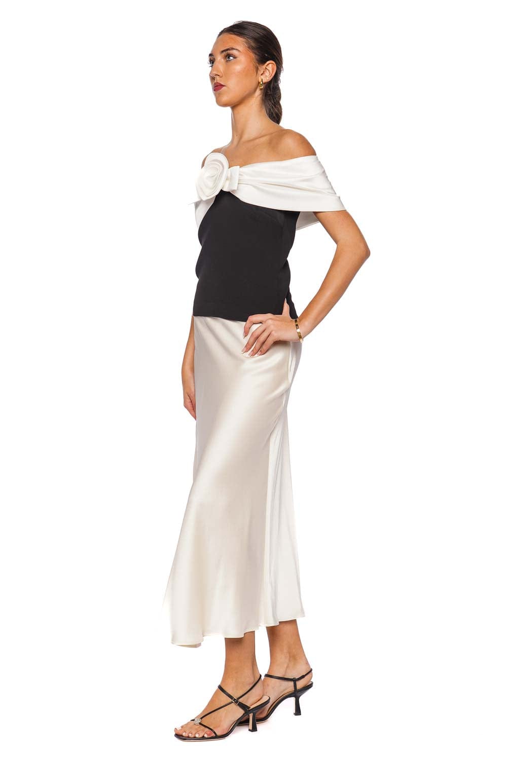 self-portrait Black and White Off-Shoulder Flower Top