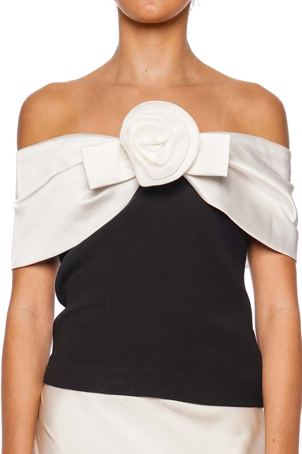 self-portrait Black and White Off-Shoulder Flower Top